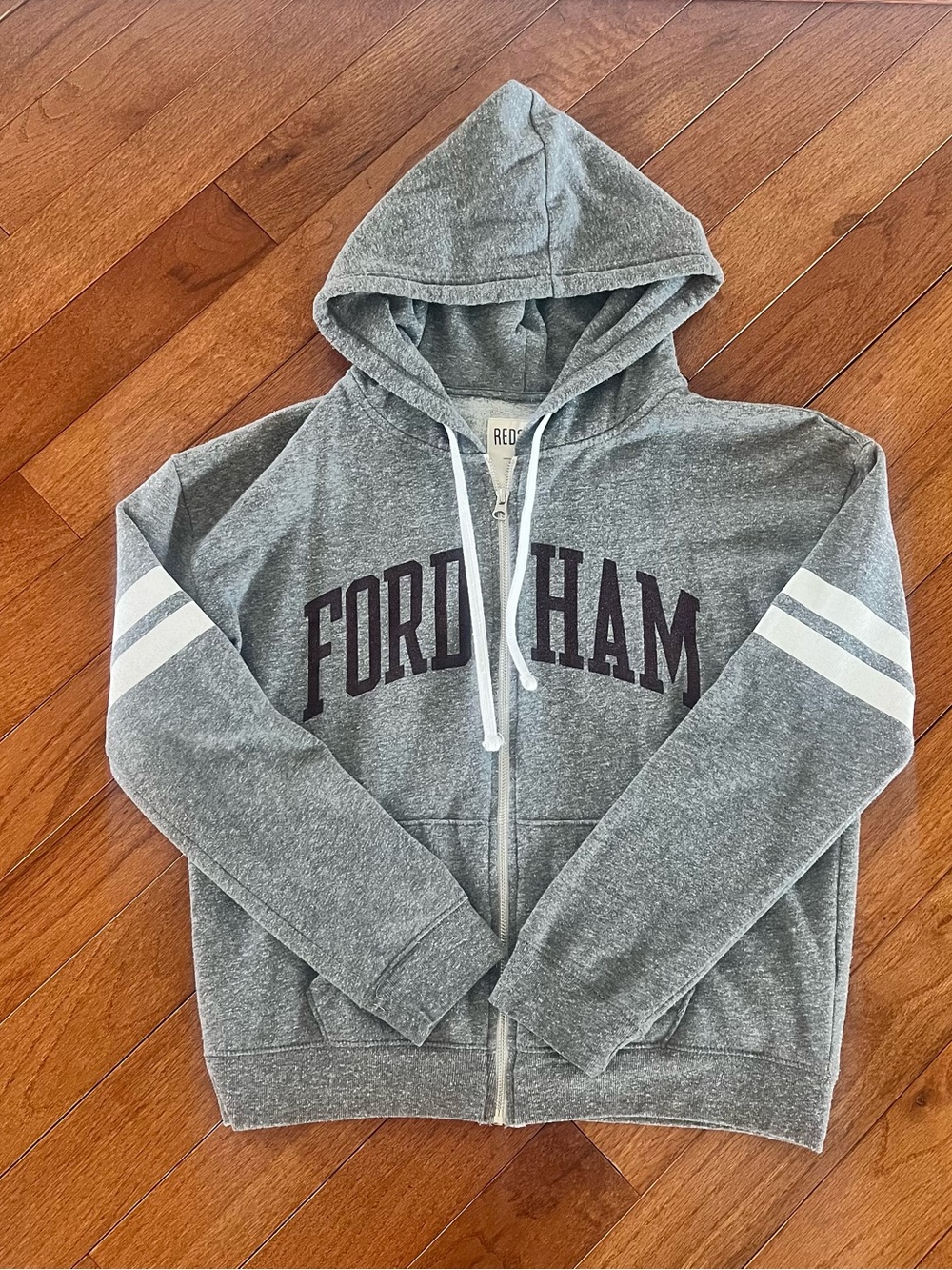 Fordham Gray Zip-Up Fleece Hoodie Sweatshirt L